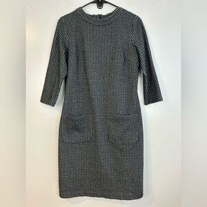 Boden Houndstooth Black/Grey Sheath Dress w/ Pockets 3/4 Sleeves Size 8